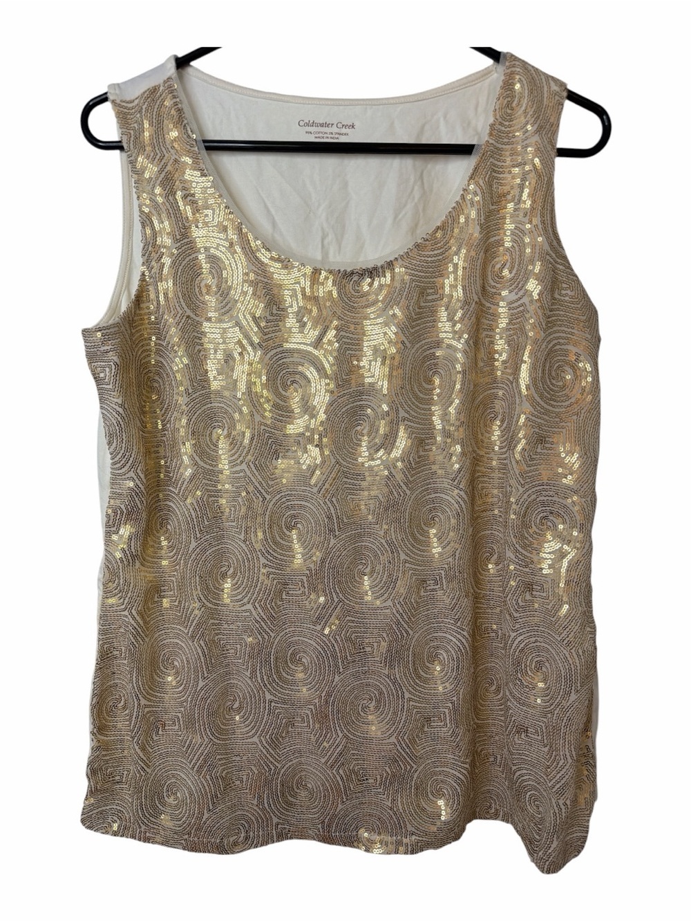 Coldwater Creek Gold Sequin Spiral Scoop Neck Tank